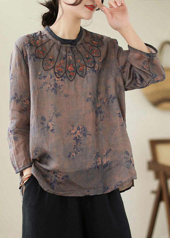 Vintage Dark Purple Embroidered Linen Top - Y2K Summer, 90s Grunge, Retro Goth Fashion