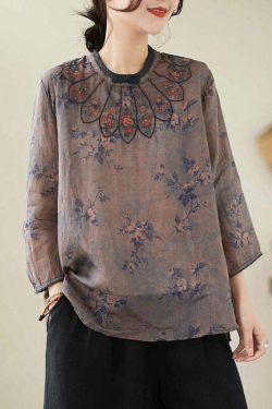 Vintage Dark Purple Embroidered Linen Top - Y2K Summer, 90s Grunge, Retro Goth Fashion