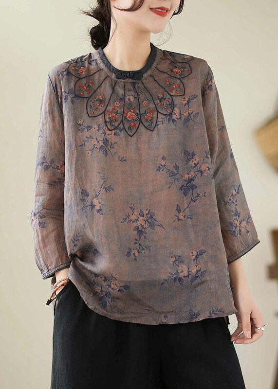 Vintage Dark Purple Embroidered Linen Top - Y2K Summer, 90s Grunge, Retro Goth Fashion