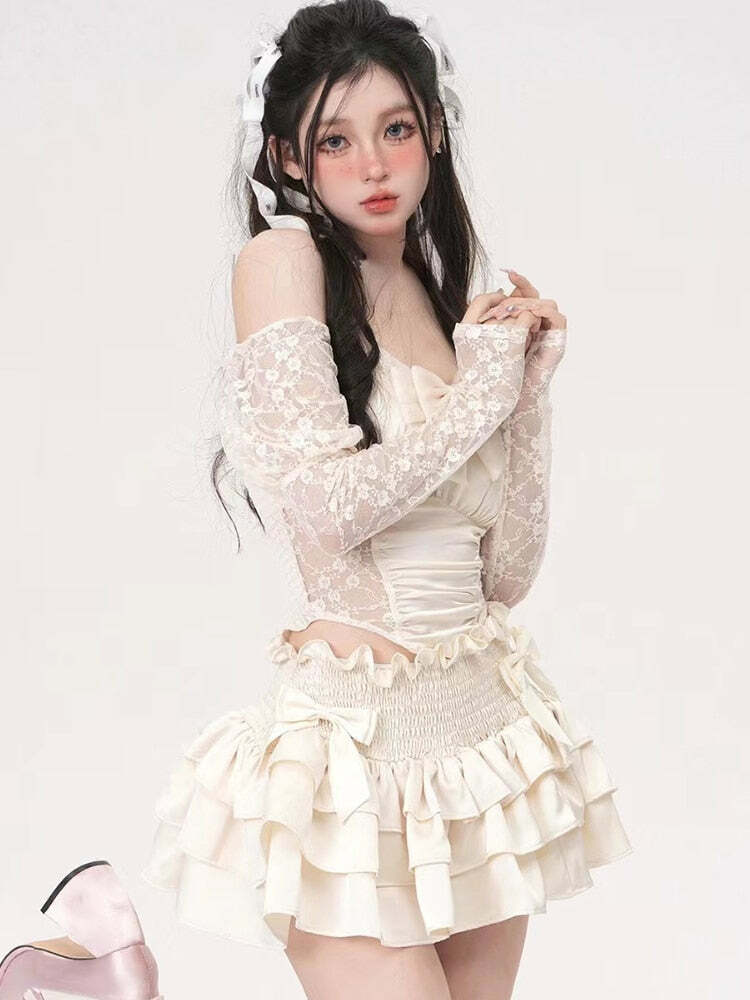 Vintage Dollette White Skirt - Y2K Summer, 90s Fashion, Grunge, Retro, Pastel Goth, Y2K Party