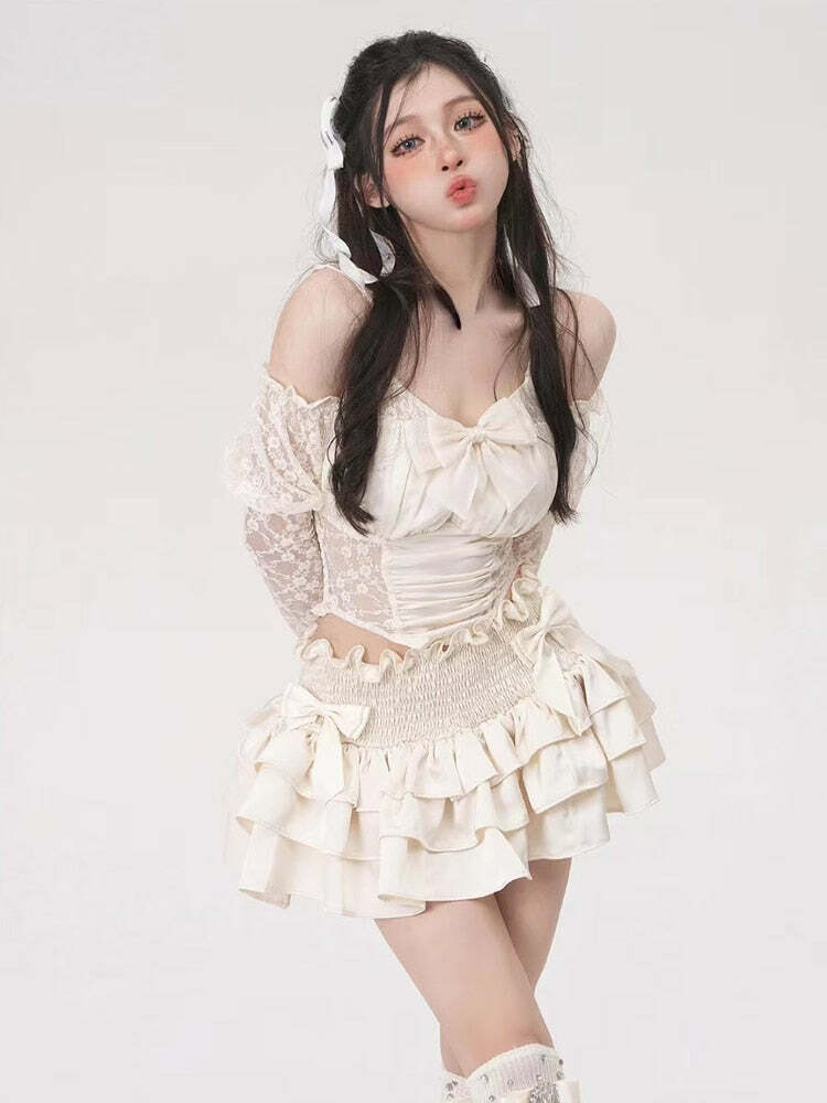 Vintage Dollette White Skirt - Y2K Summer, 90s Fashion, Grunge, Retro, Pastel Goth, Y2K Party