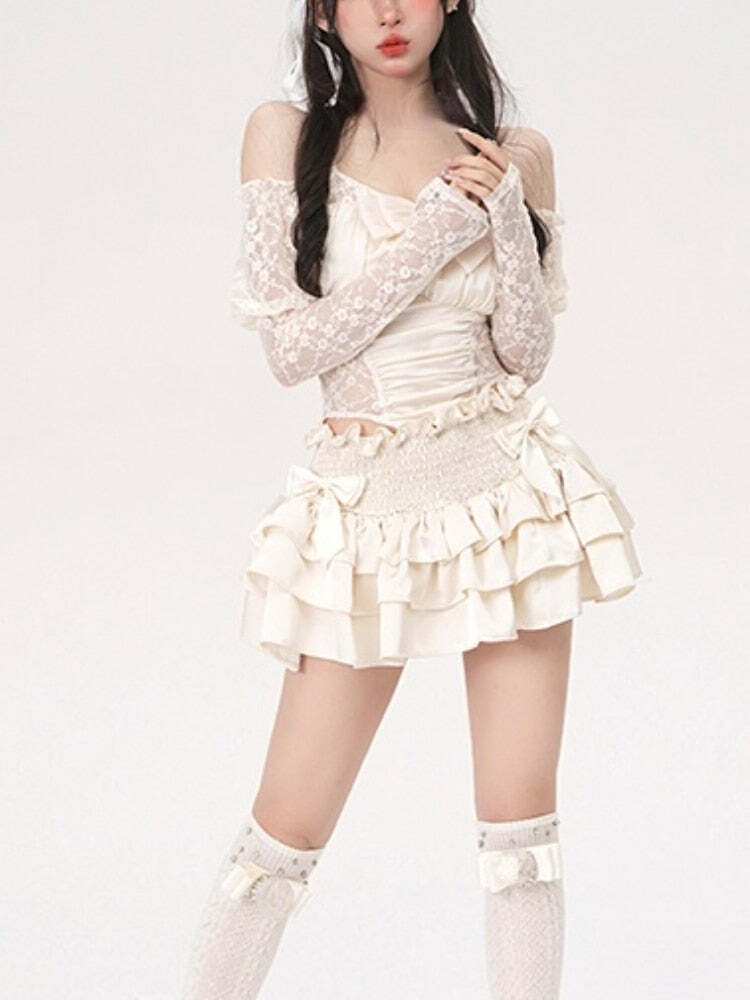 Vintage Dollette White Skirt - Y2K Summer, 90s Fashion, Grunge, Retro, Pastel Goth, Y2K Party