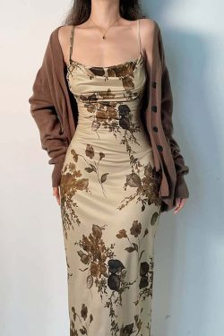 Vintage Floral Cami Midi Dress - Y2K Summer, 90s Fashion, Grunge, Retro, Pastel Goth Outfits
