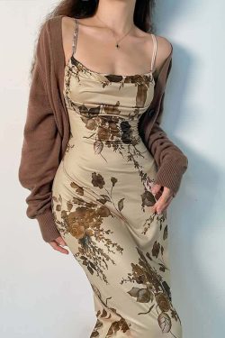 Vintage Floral Cami Midi Dress - Y2K Summer, 90s Fashion, Grunge, Retro, Pastel Goth Outfits