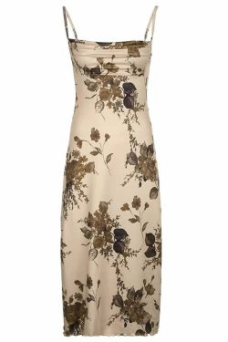 Vintage Floral Cami Midi Dress - Y2K Summer, 90s Fashion, Grunge, Retro, Pastel Goth Outfits