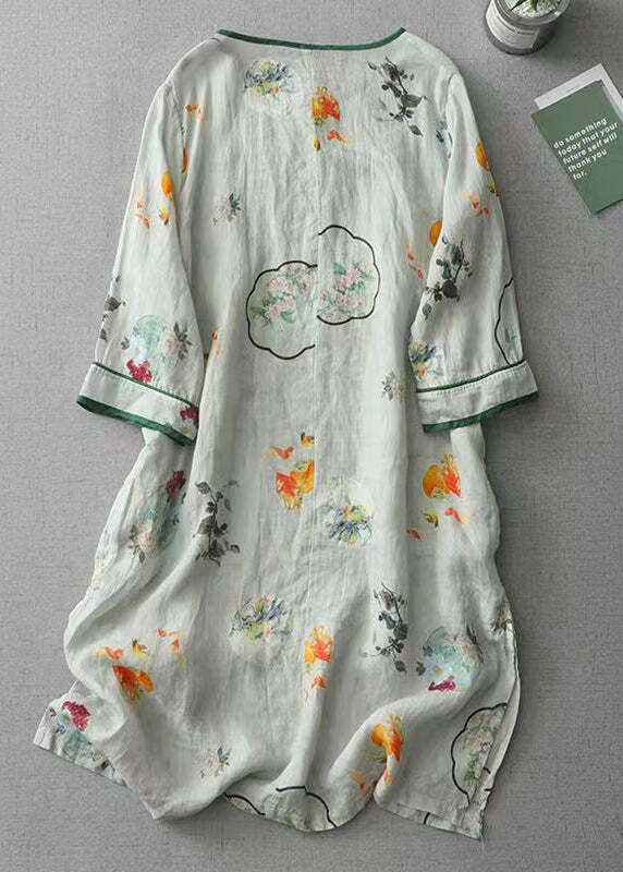 Vintage Green O Neck Print Cotton Dress - Y2K Summer, 90s Grunge, Retro Style, Pastel Goth