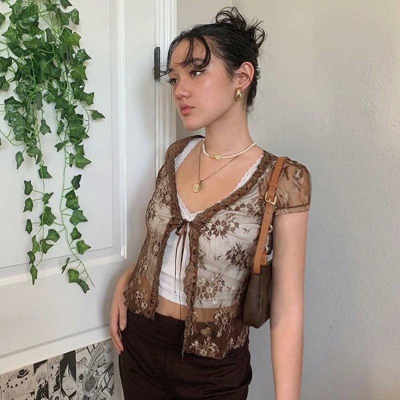 Vintage Lace Crop Top - Y2K Summer, 90s Grunge, Retro Party, Pastel Goth, Y2K Popstar Outfit