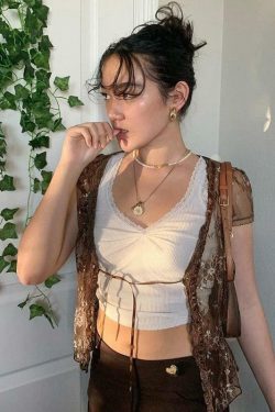 Vintage Lace Crop Top - Y2K Summer, 90s Grunge, Retro Party, Pastel Goth, Y2K Popstar Outfit