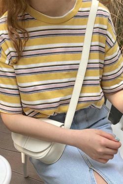 Vintage Multi Striped Shirts - Y2K Summer Outfits, 90s Fashion, Grunge, Retro Style, Y2K Club Fits
