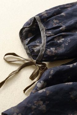 Vintage Navy O Neck Lace Up Print Linen Top - Y2K Summer, 90s Grunge, Retro Fashion