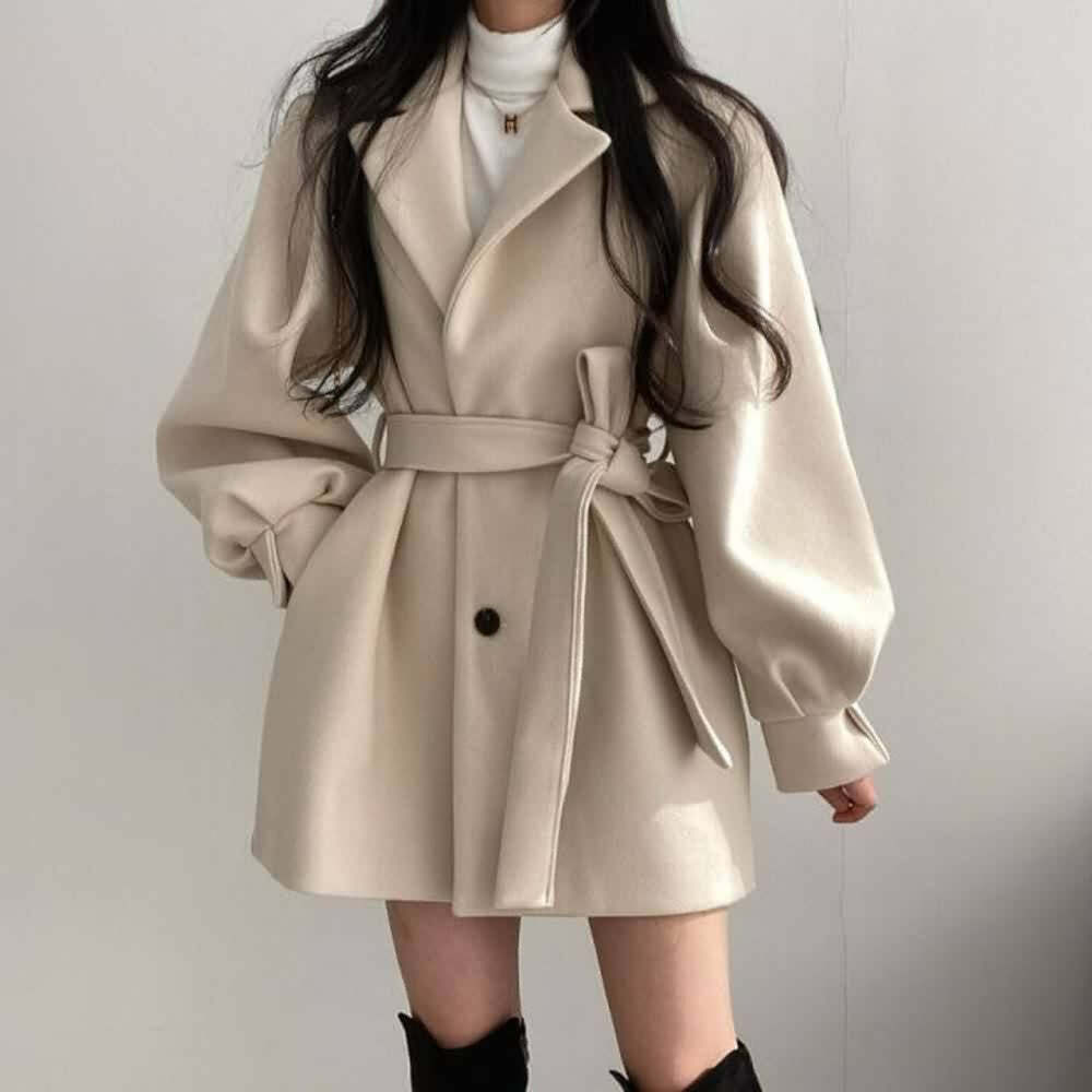 Vintage Notched Collar Belted Coat - Y2K Grunge, 90s Fashion, Retro Style, Y2K Party Outfit