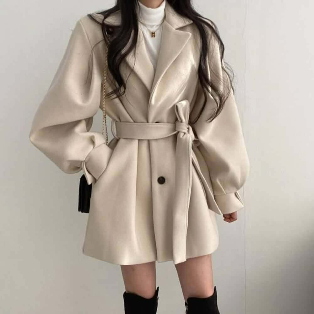 Vintage Notched Collar Belted Coat - Y2K Grunge, 90s Fashion, Retro Style, Y2K Party Outfit