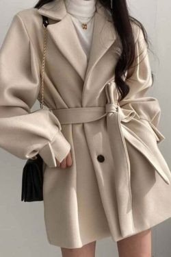 Vintage Notched Collar Belted Coat - Y2K Grunge, 90s Fashion, Retro Style, Y2K Party Outfit