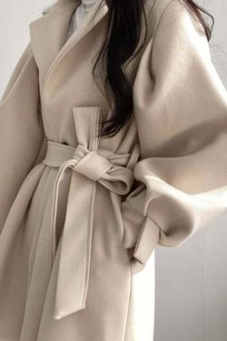 Vintage Notched Collar Belted Coat - Y2K Grunge, 90s Fashion, Retro Style, Y2K Party Outfit
