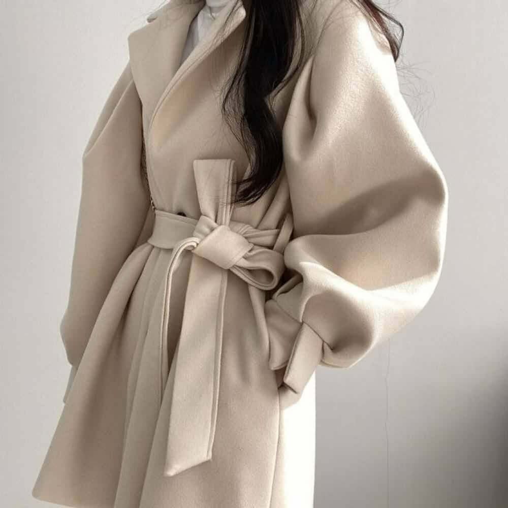 Vintage Notched Collar Belted Coat - Y2K Grunge, 90s Fashion, Retro Style, Y2K Party Outfit