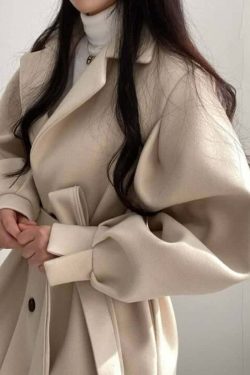 Vintage Notched Collar Belted Coat - Y2K Grunge, 90s Fashion, Retro Style, Y2K Party Outfit