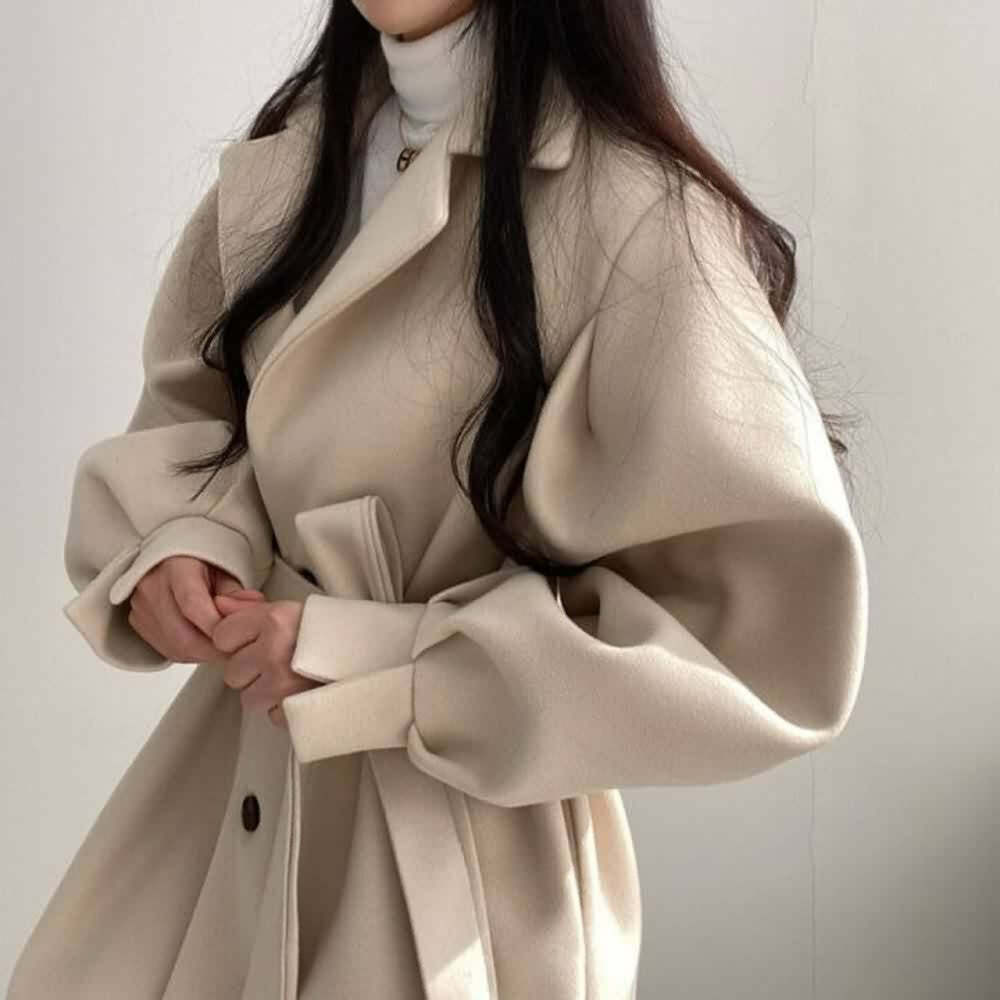 Vintage Notched Collar Belted Coat - Y2K Grunge, 90s Fashion, Retro Style, Y2K Party Outfit