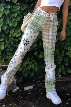 Vintage Patchwork Pants - Y2K Summer Grunge, 90s Retro, Gothic Y2K, Y2K Club & Party Outfits