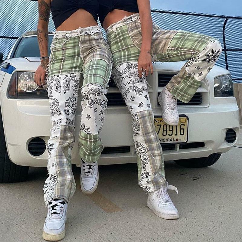 Vintage Patchwork Pants - Y2K Summer Grunge, 90s Retro, Gothic Y2K, Y2K Club & Party Outfits