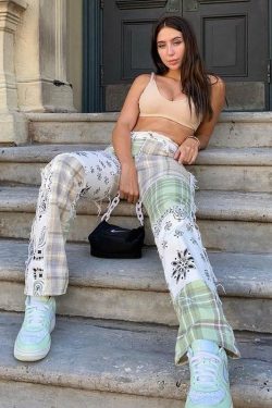 Vintage Patchwork Pants - Y2K Summer Grunge, 90s Retro, Gothic Y2K, Y2K Club & Party Outfits