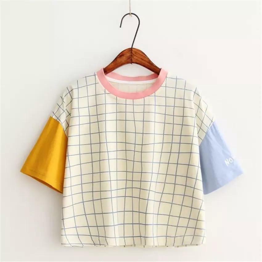 Vintage Plaid Cropped T-Shirt - Y2K Summer Grunge, 90s Retro, Y2K Party & Club Outfits