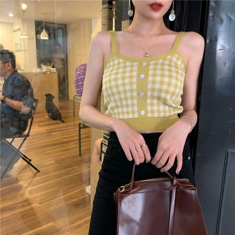 Vintage Plaid Knit Crop Top - Y2K Summer, 90s Fashion, Grunge, Retro, Pastel Goth, Y2K Club