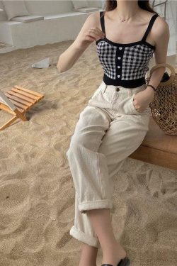 Vintage Plaid Knit Crop Top - Y2K Summer, 90s Fashion, Grunge, Retro, Pastel Goth, Y2K Club