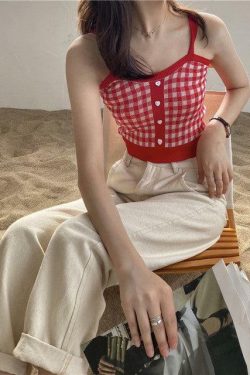 Vintage Plaid Knit Crop Top - Y2K Summer, 90s Fashion, Grunge, Retro, Pastel Goth, Y2K Club