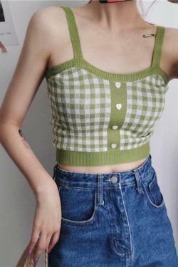 Vintage Plaid Knit Crop Top - Y2K Summer, 90s Fashion, Grunge, Retro, Pastel Goth, Y2K Club