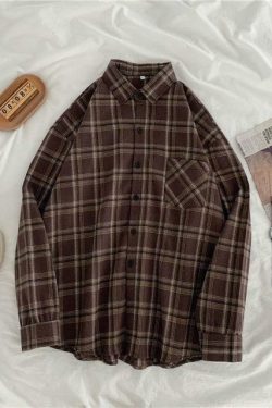 Vintage Plaid Sleeved Shirt - Y2K Summer Grunge, 90s Retro, Pastel Goth, Y2K Club Outfit