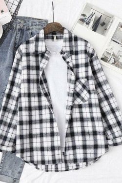 Vintage Plaid Sleeved Shirt - Y2K Summer Grunge, 90s Retro, Pastel Goth, Y2K Club Outfit