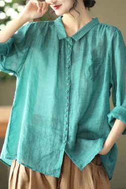 Vintage Purple Peter Pan Collar Button Linen Shirt - Y2K Summer, 90s Grunge, Retro Fashion
