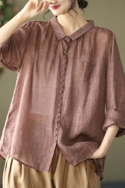 Vintage Purple Peter Pan Collar Button Linen Shirt - Y2K Summer, 90s Grunge, Retro Fashion