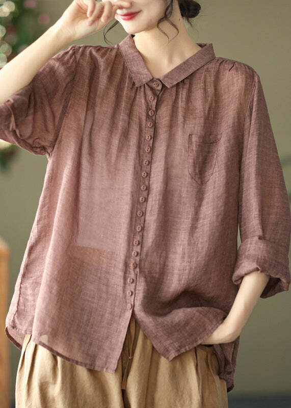 Vintage Purple Peter Pan Collar Button Linen Shirt - Y2K Summer, 90s Grunge, Retro Fashion