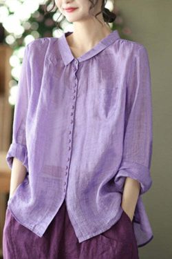 Vintage Purple Peter Pan Collar Button Linen Shirt - Y2K Summer, 90s Grunge, Retro Fashion