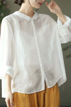 Vintage Purple Peter Pan Collar Button Linen Shirt - Y2K Summer, 90s Grunge, Retro Fashion