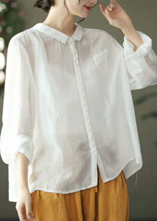 Vintage Purple Peter Pan Collar Button Linen Shirt - Y2K Summer, 90s Grunge, Retro Fashion