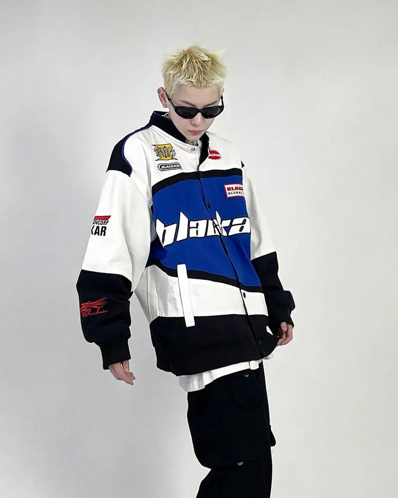 Vintage Racing Jacket - Y2K Summer, 90s Grunge, Retro Hip Hop, Pastel Goth, Y2K Club Outfit