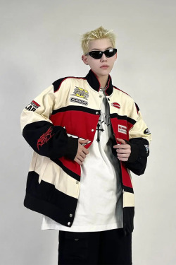 Vintage Racing Jacket - Y2K Summer, 90s Grunge, Retro Hip Hop, Pastel Goth, Y2K Club Outfit