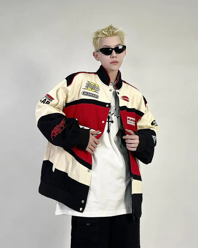 Vintage Racing Jacket - Y2K Summer, 90s Grunge, Retro Hip Hop, Pastel Goth, Y2K Club Outfit