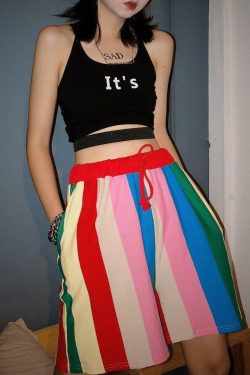 Vintage Rainbow Y2K Shorts - 90s Grunge, Retro Summer Outfits, Y2K Party & Club Fashion