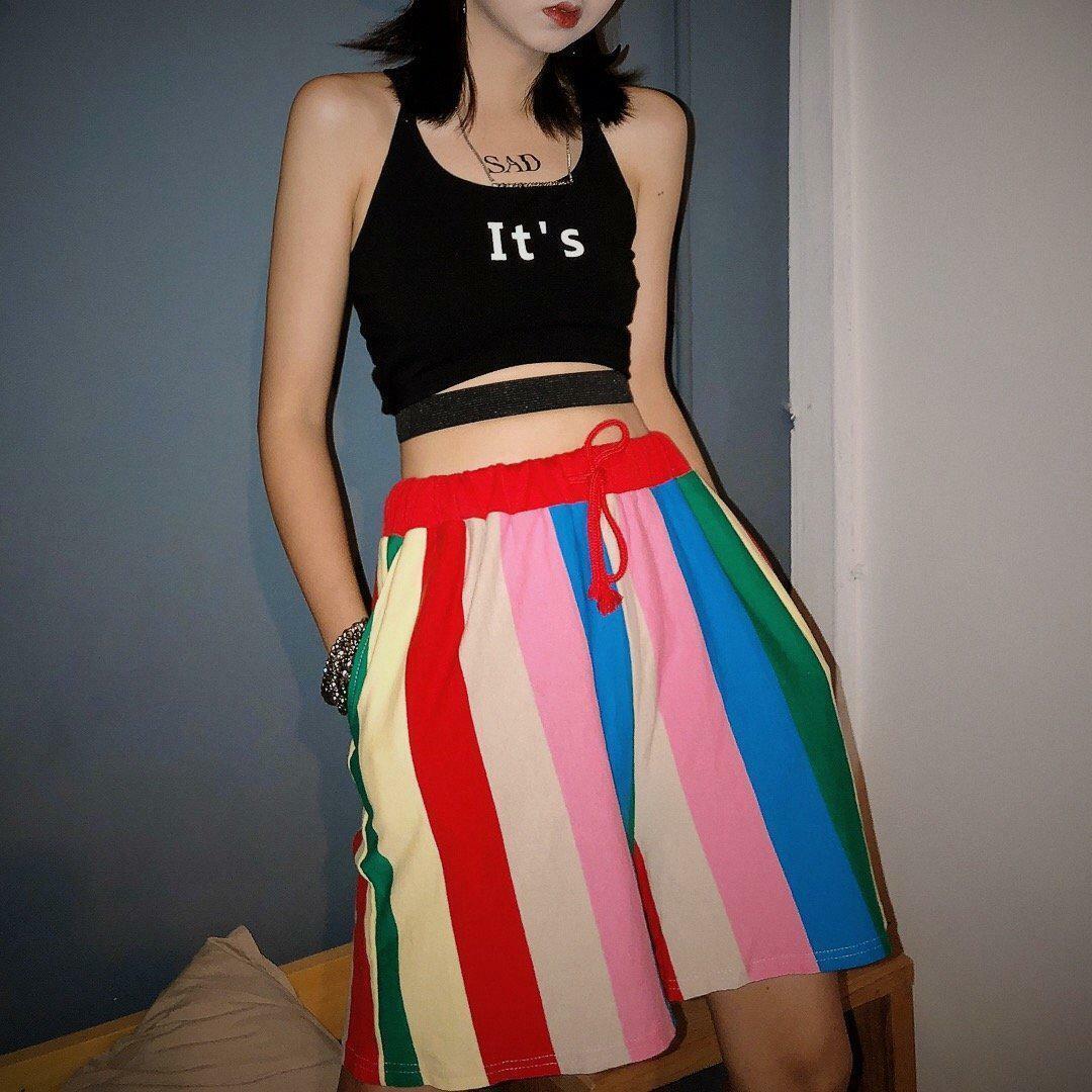 Vintage Rainbow Y2K Shorts - 90s Grunge, Retro Summer Outfits, Y2K Party & Club Fashion