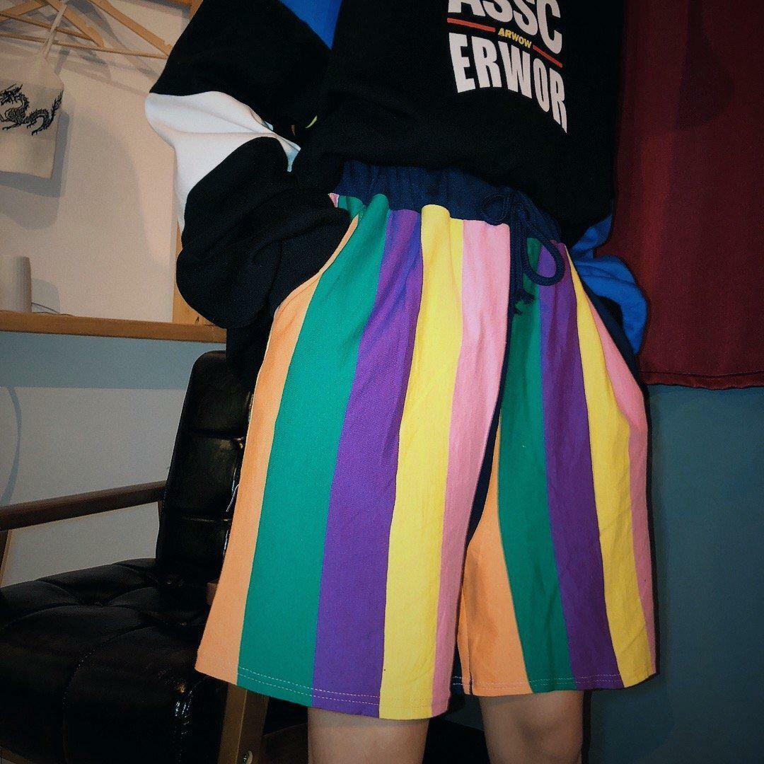 Vintage Rainbow Y2K Shorts - 90s Grunge, Retro Summer Outfits, Y2K Party & Club Fashion