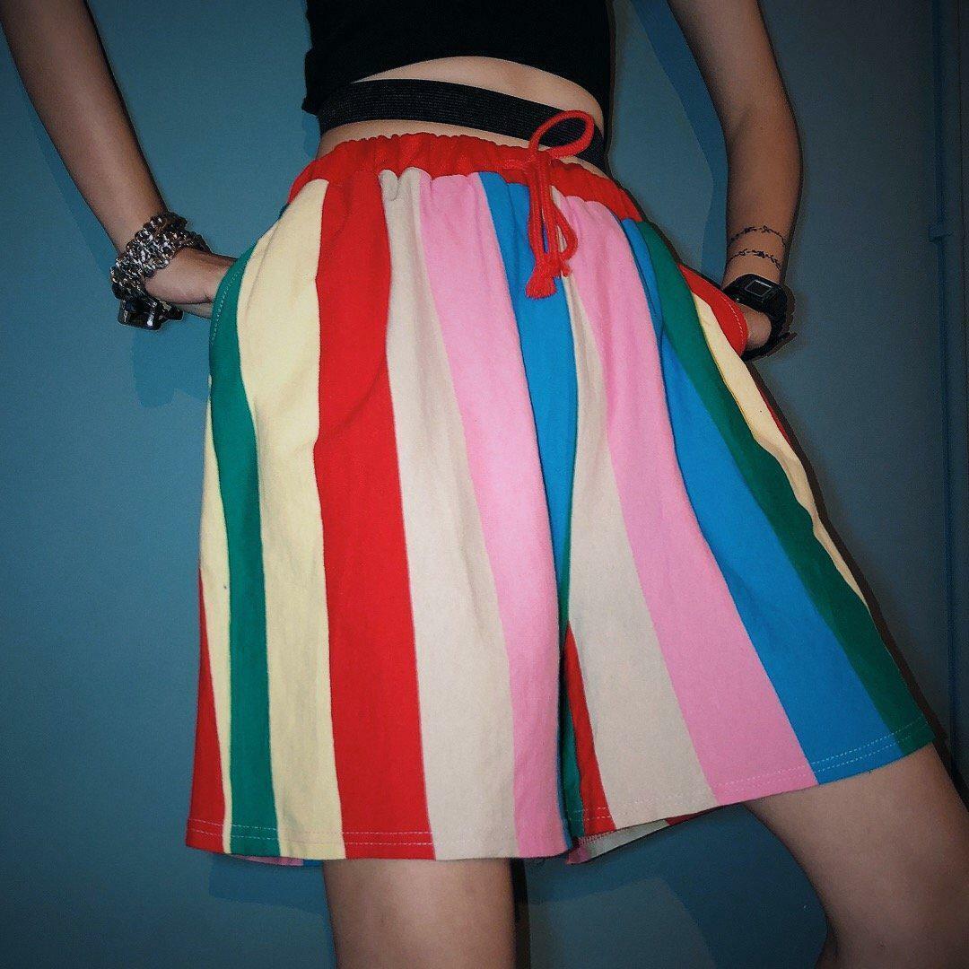 Vintage Rainbow Y2K Shorts - 90s Grunge, Retro Summer Outfits, Y2K Party & Club Fashion