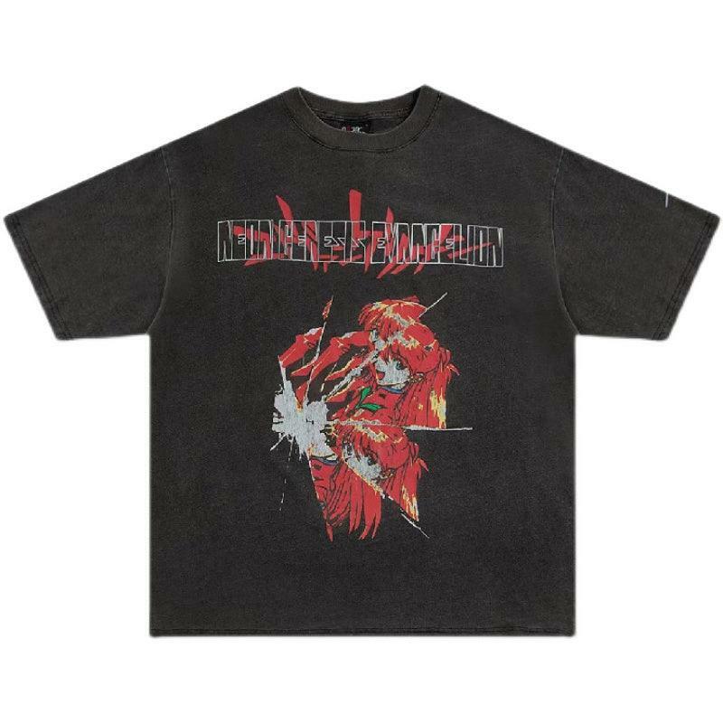 Vintage Washed 'Asuka Sehnsucht' Oversized Tee - Y2K Grunge, 90s Fashion, Retro Summer Outfit
