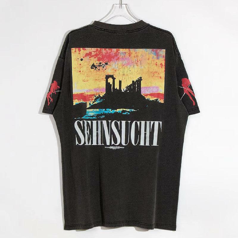 Vintage Washed 'Asuka Sehnsucht' Oversized Tee - Y2K Grunge, 90s Fashion, Retro Summer Outfit