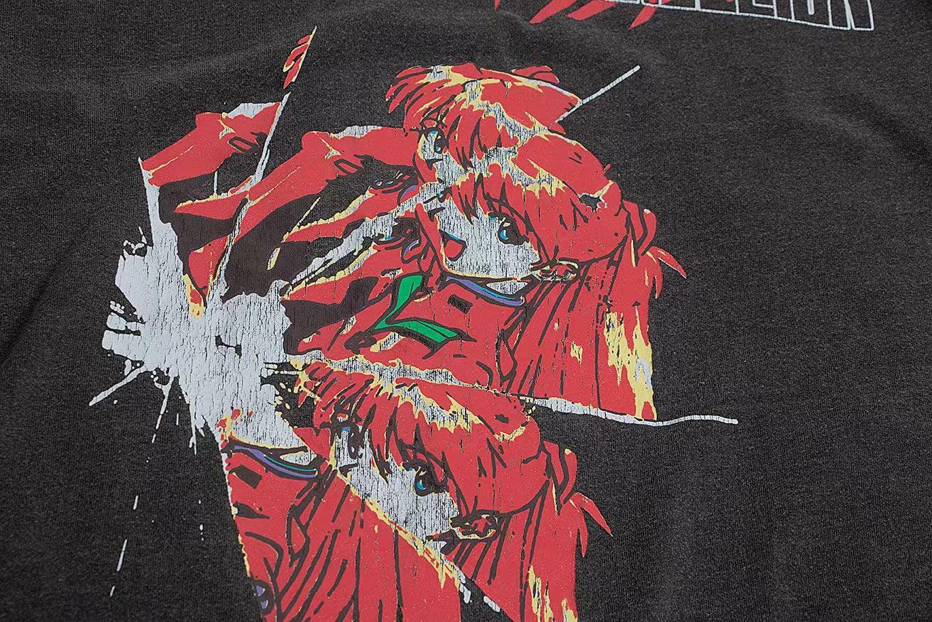 Vintage Washed 'Asuka Sehnsucht' Oversized Tee - Y2K Grunge, 90s Fashion, Retro Summer Outfit