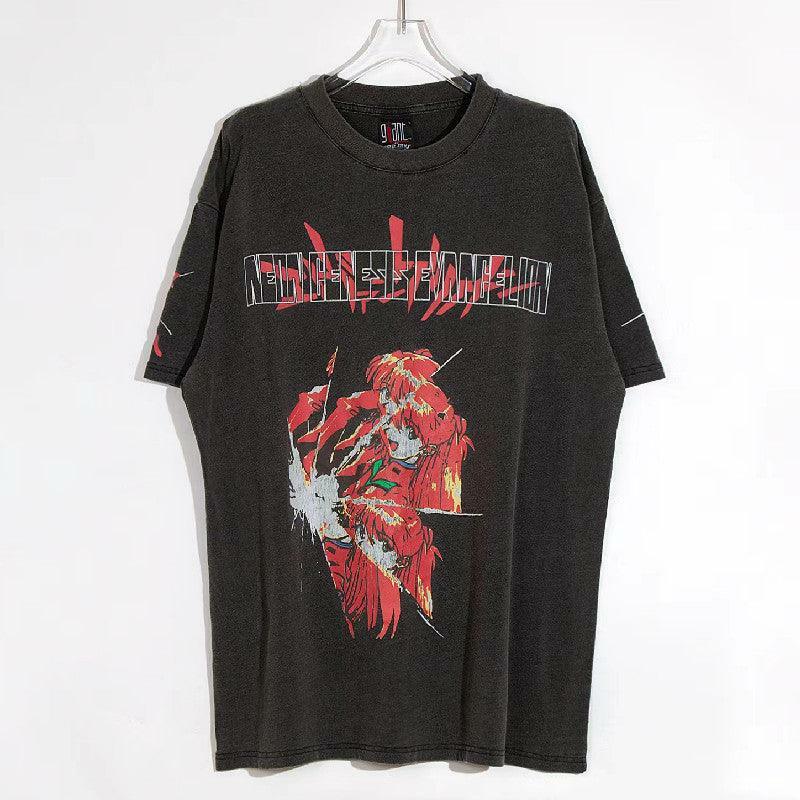 Vintage Washed 'Asuka Sehnsucht' Oversized Tee - Y2K Grunge, 90s Fashion, Retro Summer Outfit