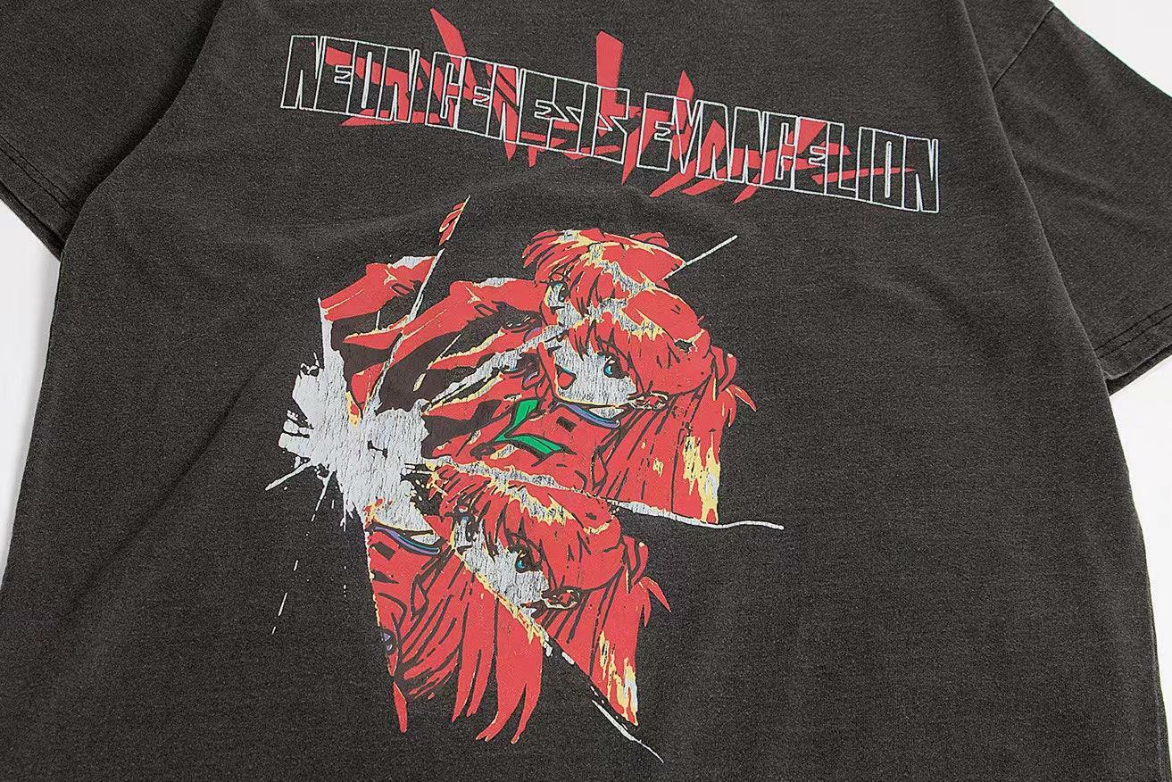 Vintage Washed 'Asuka Sehnsucht' Oversized Tee - Y2K Grunge, 90s Fashion, Retro Summer Outfit