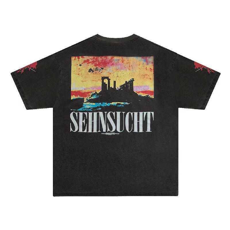 Vintage Washed 'Asuka Sehnsucht' Oversized Tee - Y2K Grunge, 90s Fashion, Retro Summer Outfit